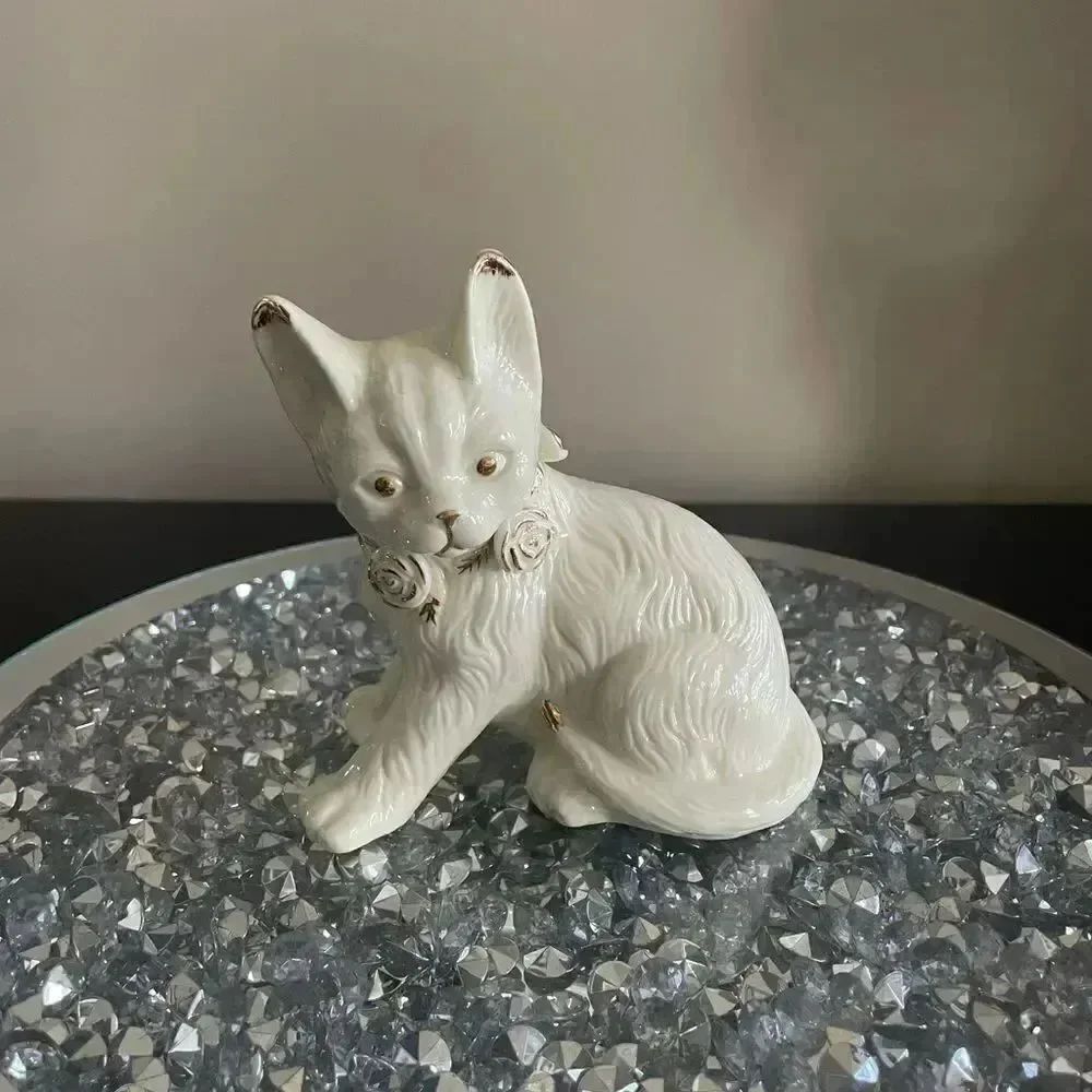 Chic gold white Cat statue trinket home house decoration office decor minimalist